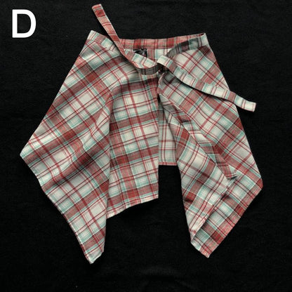 Casual Retro Irregular Women Plaid Skirt Bow-knot Elastic Waist Shirt Style Blue White Lattice Mini A-line Shortskirt
