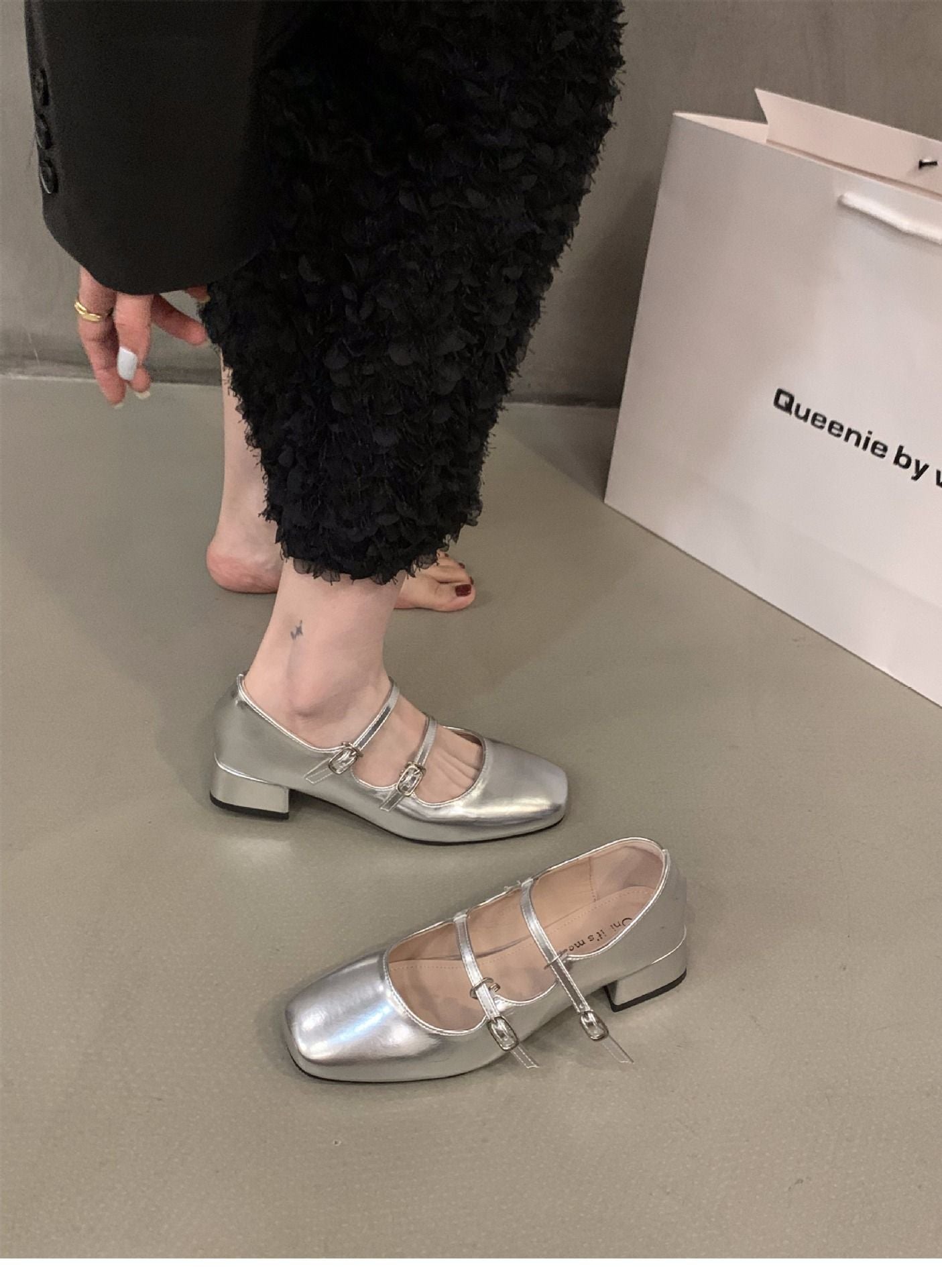 Mary Jane Shoes for Women  Retro Medium Heel Women's Single Shoes Fashion Gloss Soft Comfort Ballet Shoes Zapatos De Mujer