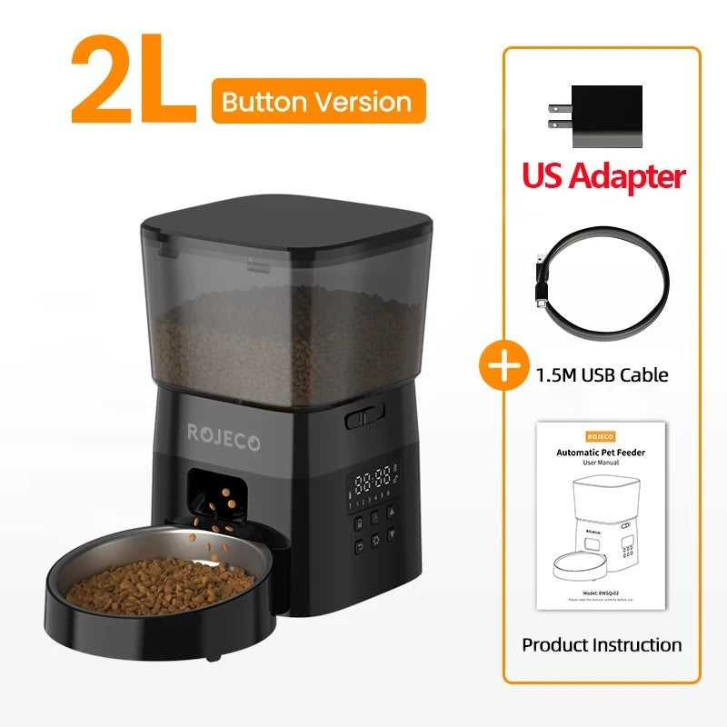 ROJECO Alimentador Automático de Animais de Estimação Versão com Botão Acessórios para Dispenser Automático de Comida para Gatos Alimentador Inteligente para Gatos e Cães Comida Seca