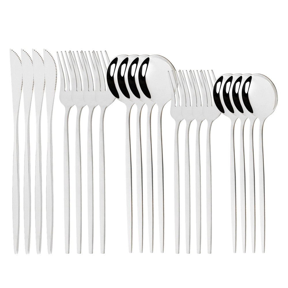 20Pcs Pink Silver Dinnerware Set Knife Dessert Fork Spoon Flatware Cutlery Set 304 Stainless Steel Silverware Tableware Kitchen