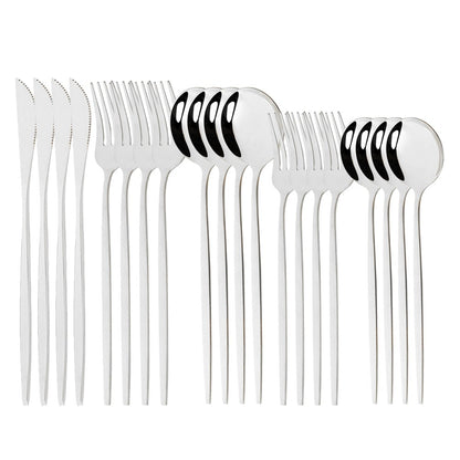20Pcs Pink Silver Dinnerware Set Knife Dessert Fork Spoon Flatware Cutlery Set 304 Stainless Steel Silverware Tableware Kitchen