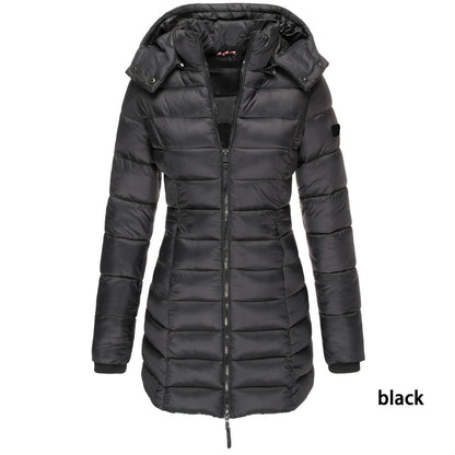 Winter Jackets for Women Zipper Hooded Cotton Padded Jackets Long Sleeve Warm Coat Slim Parka Female Portable Outwear
