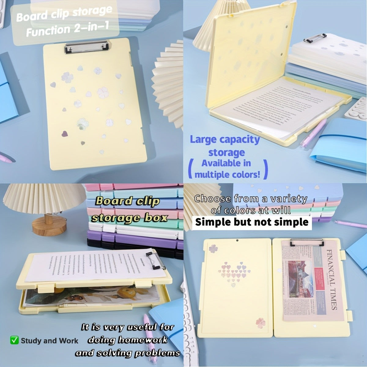 Multi-Functional File Folder Organizer, Large Capacity, Plastic, with Double Buckle Opening, for Student, Office, Exam Paper, DI