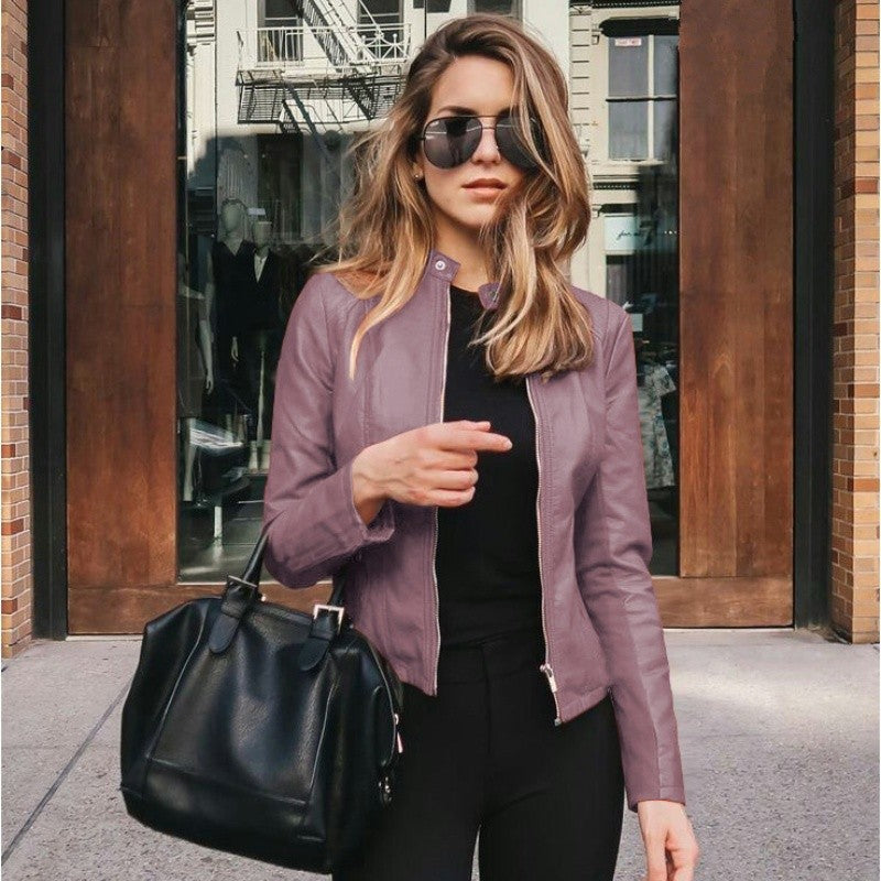 New Women Slim Faux Leather Jacket High Street Classic Moto Biker PU Leater Jacket New Spring Autumn Basic Zipper Coat Outerwear