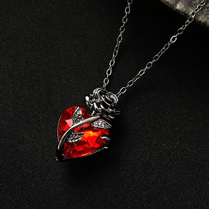 Colar Gótico Rosa Vermelha Amor Joia Feminina Y2K Tom de Prata Coração Humano Sangrento Pingente Joia Presentes Personalizados
