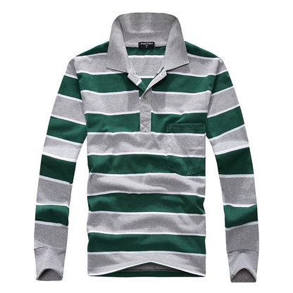 Cotton Polos Men Long Sleeve Mens Polo Shirt Spring Autumn Striped Male Polo Dress Classic Business 2018 Father Gift Drop Ship