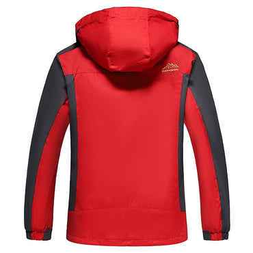 Outdoor Men's Red & Black Waterproof Windproof Breathable Jacket with Detachable Hood for Hiking Climbing Camping?