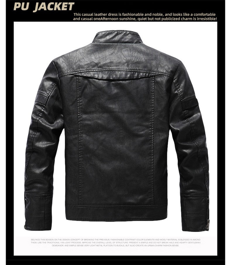 Autumn Winter New Fashion Men's Solid Color Simple Basic Casual Trendy Stand Collar Zipper Faux Leather Coats Male Jackets Tops