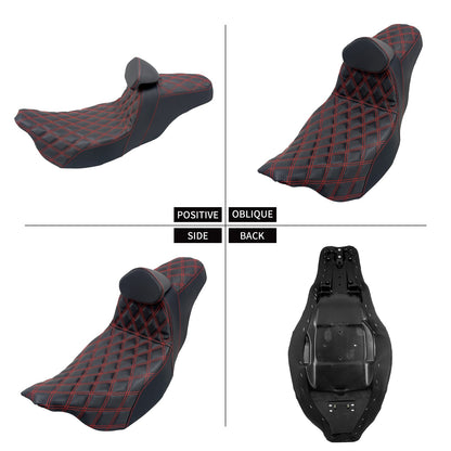 Assento 2 Lugares Moto Garupa Com Encosto Ajustável Almofada Para Harley Touring Electra Road Glide 09-23 Assento De Couro