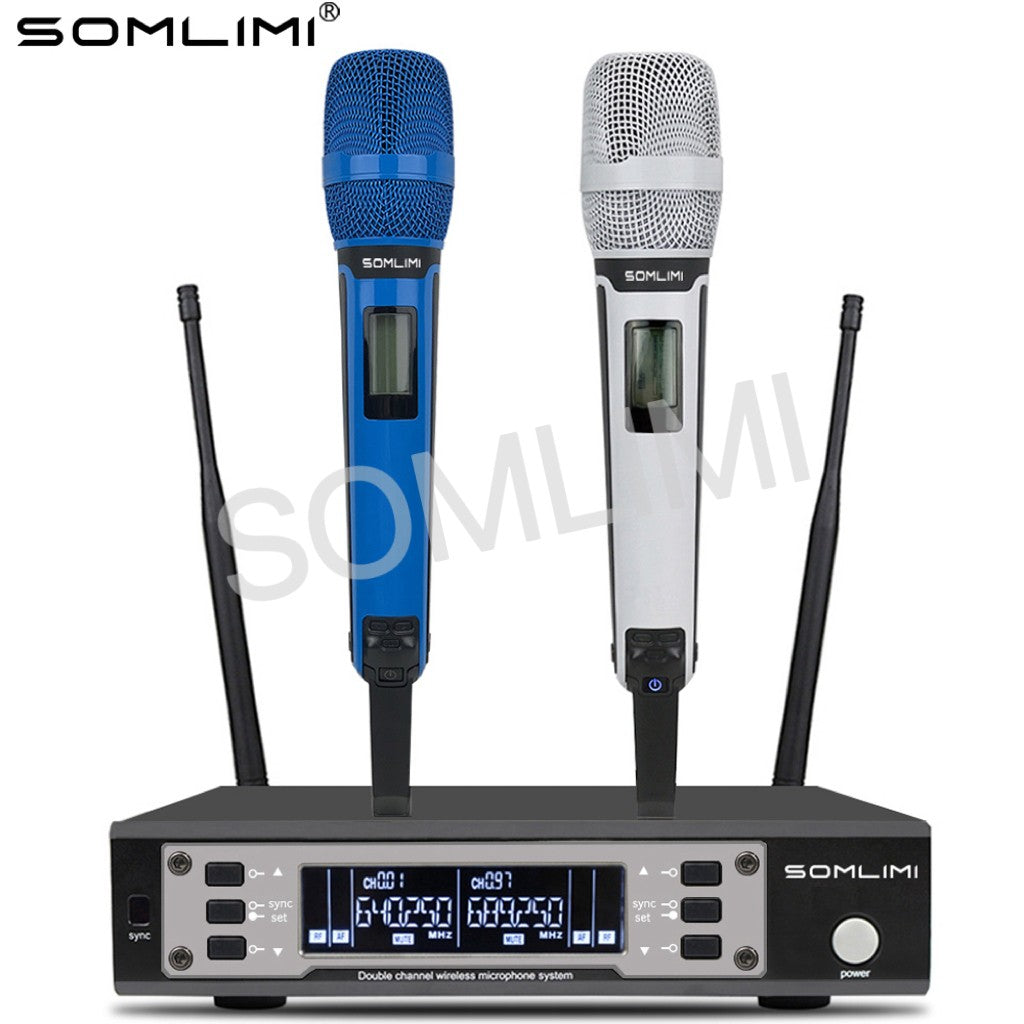 SOMLIMI EW135G4 Sistema de Microfone Sem Fio Duplo UHF Profissional para Palco Desempenho Dinâmico de Longa Distância Metal Portátil
