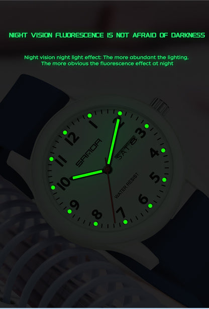 SANDA 3263 Fashion Casual Men Watch Silicone Strap Waterproof Luminous Clock Unisex Wristwatch Date Week Sport Man Watches