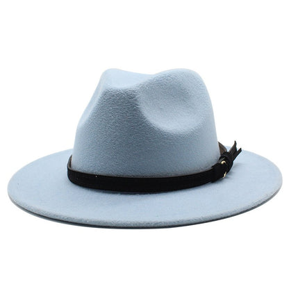 Gangster Trilby Felt Fedora Hat European American Wide Brim Top Jazz Caps Women Men Wool White Wedding Hat 56-58-61CM