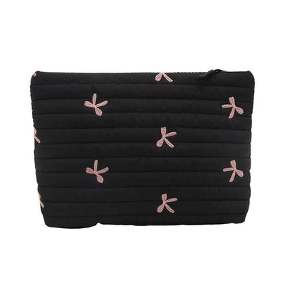 Ins Bow Embroidered Cosmetic Bag Portable Women's Bag Fashion Oxford Cloth Butterfly Print Cosmetic Bag Travel Wash Storage Bag