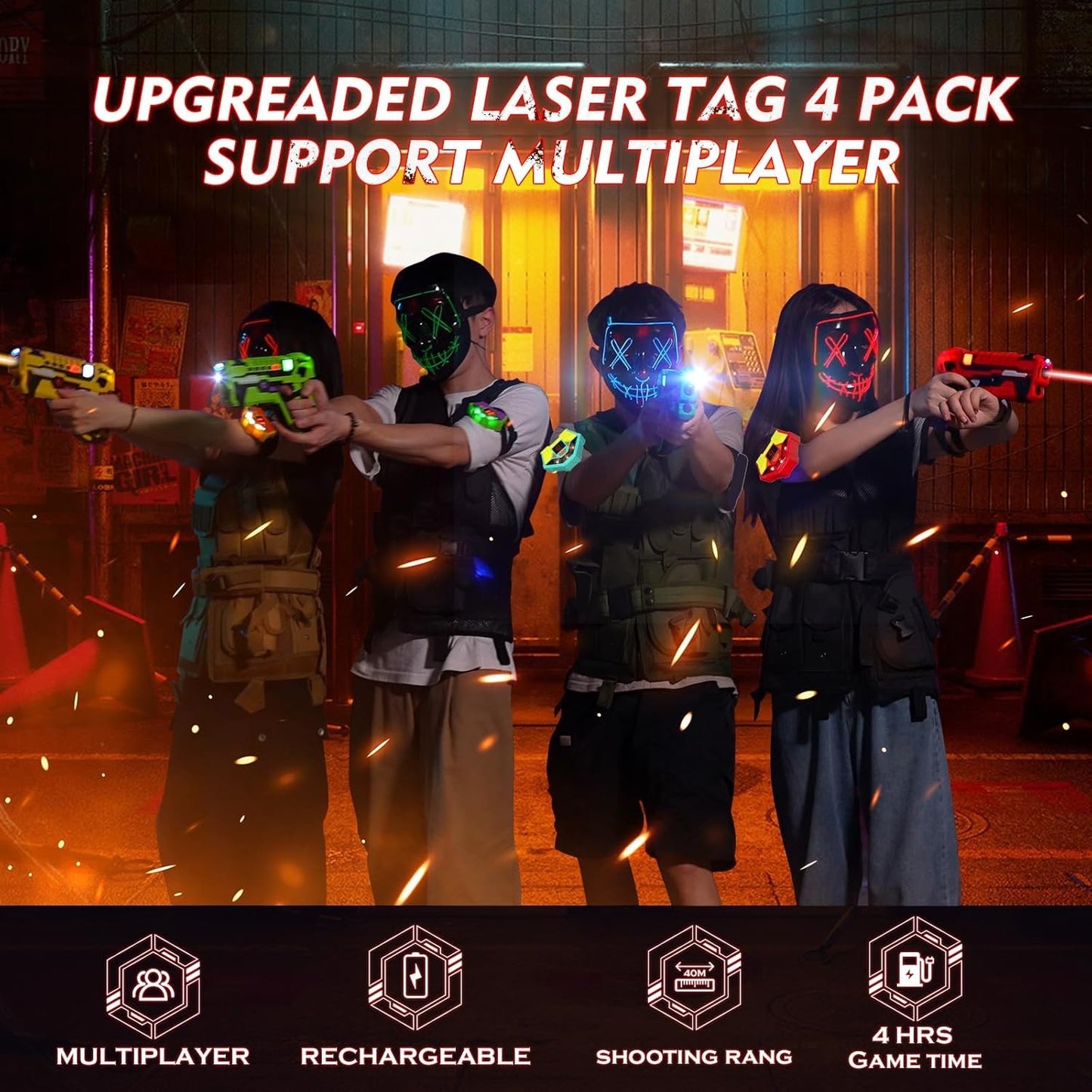 VATOS Laser Tag Guns Battle Game Electric Infrared Gun Set Toy Kids x4 Boy Girl Team Party Indoor Outdoor Game Christmas Gifts