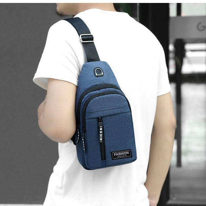 Mochila de Lona Estilosa de Um Ombro Só - Tecido Oxford Resistente à Água, Design Esportivo Casual, Bolsa de Peito, Alça de Ombro Ajustável