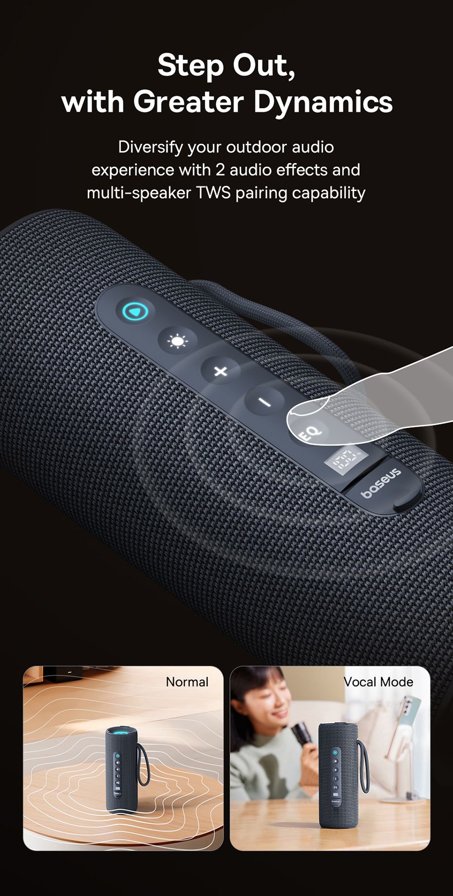 Baseus AeQur 30 Air Alto-falante Portátil Sem Fio Bluetooth 5.3 Emparelhamento TWS Display Digital 15H Reprodução de Áudio Caixa de Som para Acampamento IPX5