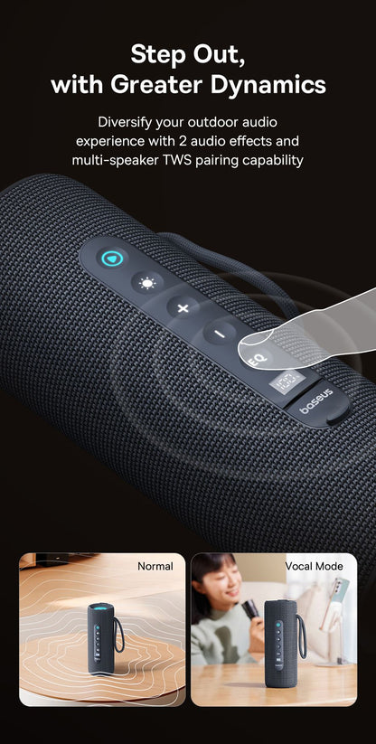 Baseus AeQur 30 Air Alto-falante Portátil Sem Fio Bluetooth 5.3 Emparelhamento TWS Display Digital 15H Reprodução de Áudio Caixa de Som para Acampamento IPX5