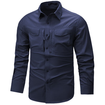 Spring Autumn Men Long Sleeved Shirt Men Tactical Work Shirts Tops Outdoor Multi-pocket Quick Drying Hiking Fishing Cargo Shirts