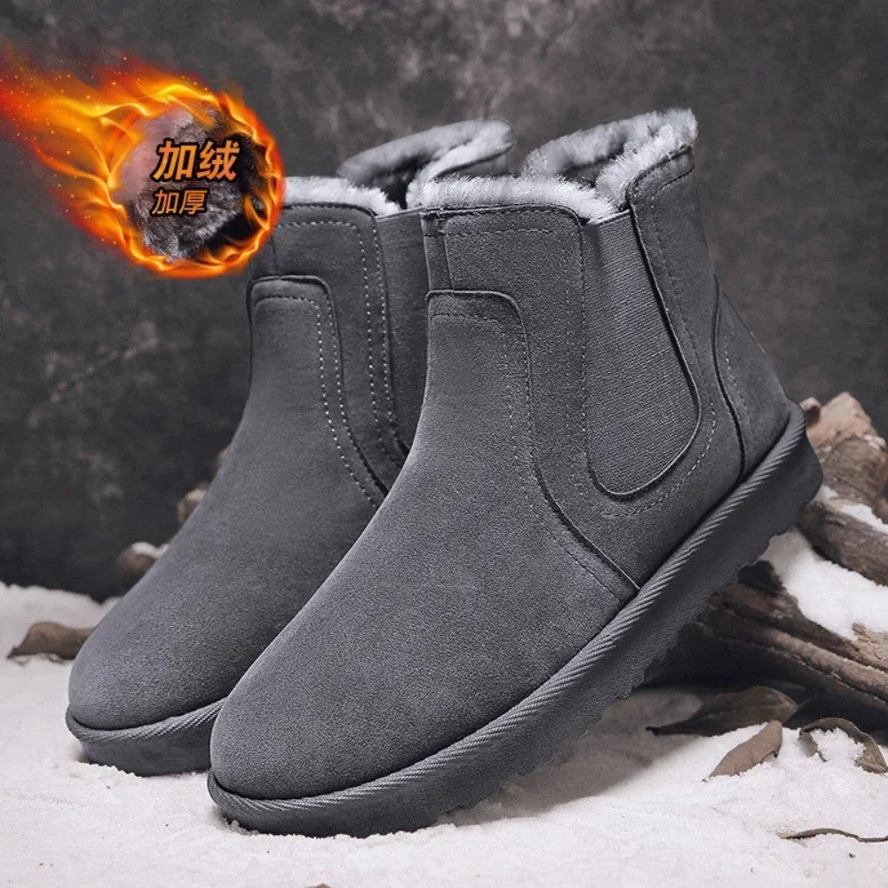 2025 Novas Botas Masculinas de Inverno Quentes de Pelúcia Botas de Couro Casuais de Cano Alto Sapatos de Neve da Moda para o Ar Livre