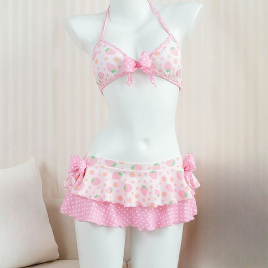 Swimsuits Vintage 2000s Crop Top Y2k Women Clothing Kawaii Swimwear Bow Bandage Sexy Summer Bikini Sets Harajuku Camisole Girl