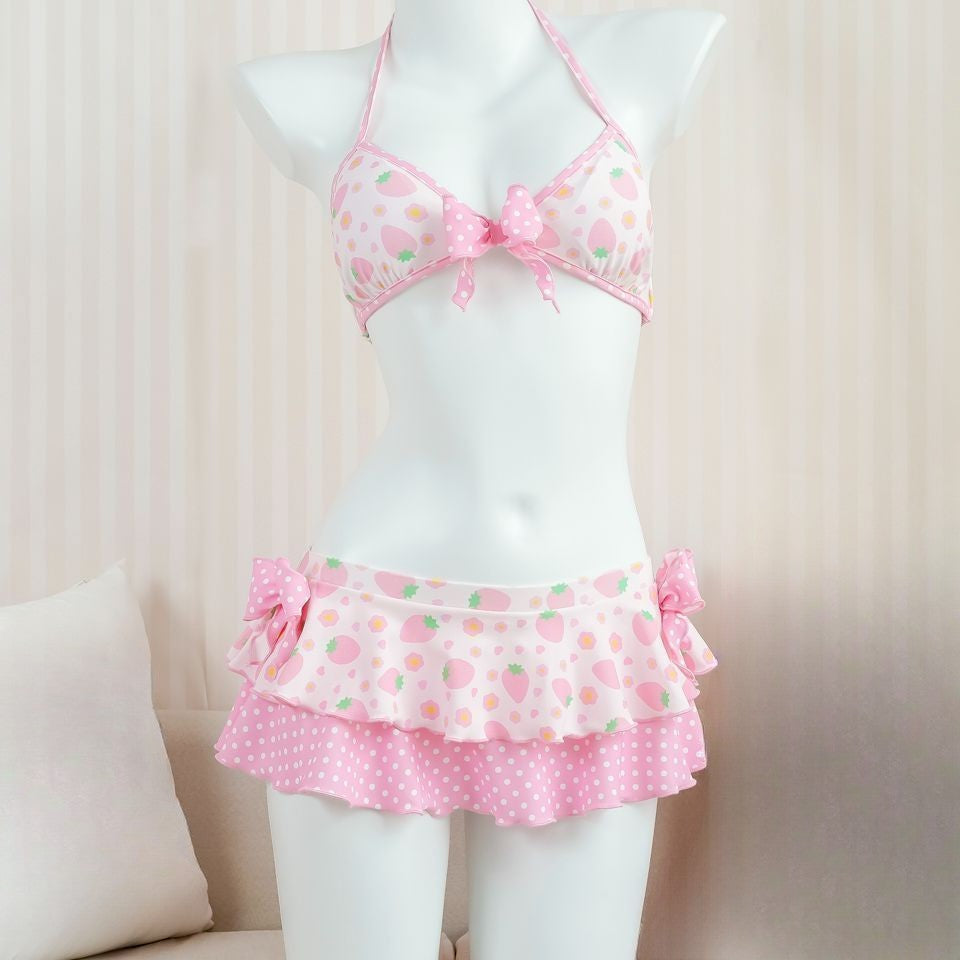 Swimsuits Vintage 2000s Crop Top Y2k Women Clothing Kawaii Swimwear Bow Bandage Sexy Summer Bikini Sets Harajuku Camisole Girl