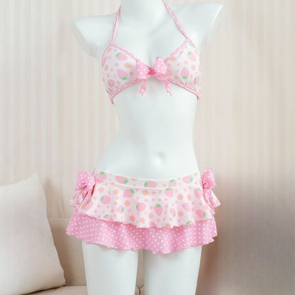 Swimsuits Vintage 2000s Crop Top Y2k Women Clothing Kawaii Swimwear Bow Bandage Sexy Summer Bikini Sets Harajuku Camisole Girl