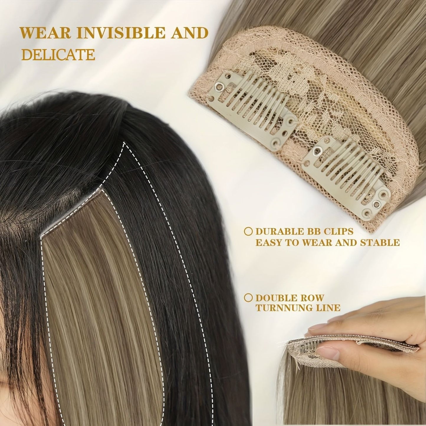 4 Pcs Perucas Femininas Sintéticas com Topo de Cabeça - Perucas Curtas e Grossas com Grampos Invisíveis - Extensão de Cabelo para Cabelo Ralo Adicionando Volume