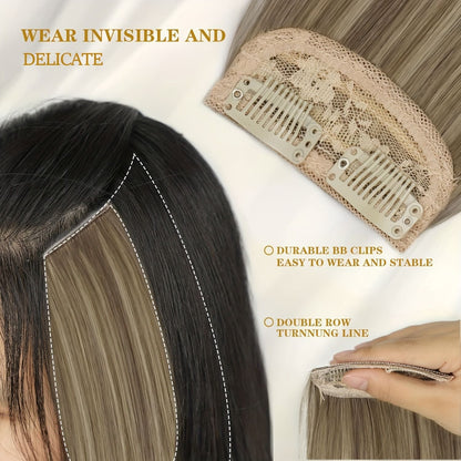 4 Pcs Perucas Femininas Sintéticas com Topo de Cabeça - Perucas Curtas e Grossas com Grampos Invisíveis - Extensão de Cabelo para Cabelo Ralo Adicionando Volume
