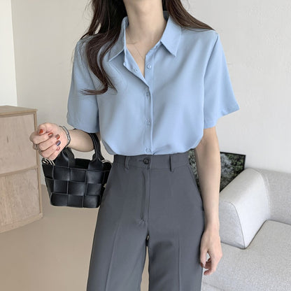 New French High-end Chiffon Simple Dressing Short-sleeved Shirt Top for Women
