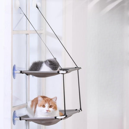 Rede de Gato para Janela Cama para Gatinho Cadeira de Sol Nicho Suspenso Sofá de Gato Túneis de Dois Andares Ventosa para Parede Cama Suspensa para Animais de Estimação de Inverno