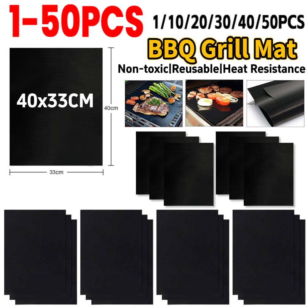 1-50pcs Non-stick BBQ Accessories Grill Mat Barbecue Outdoor Baking Pad Reusable BBQ Cooking Grilling Sheet for Party Grill Mat