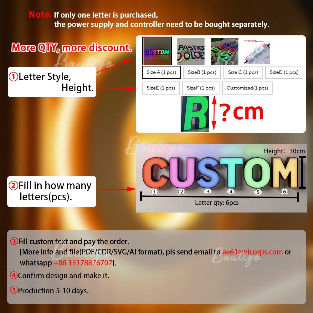 Custom Advertising Led Letters RGB Light Sign Luminous Signage Full Color Acrylic Business Logo Wall Brand