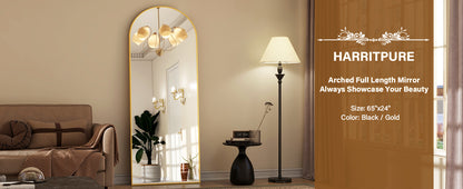 65"x24" Arched Full Length Mirror | Free Standing & Wall-Mounted | Full-Length Mirror with Stand | Modern Gold Mirror for Living