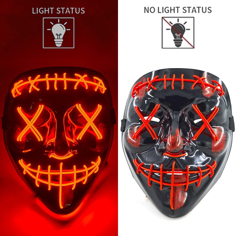 Wireless LED Purge Mask Neon Glow In Dark Scary Grimace Full Face Mask Cosplay Rave Bar Club Masquerade Carnival Party Decor