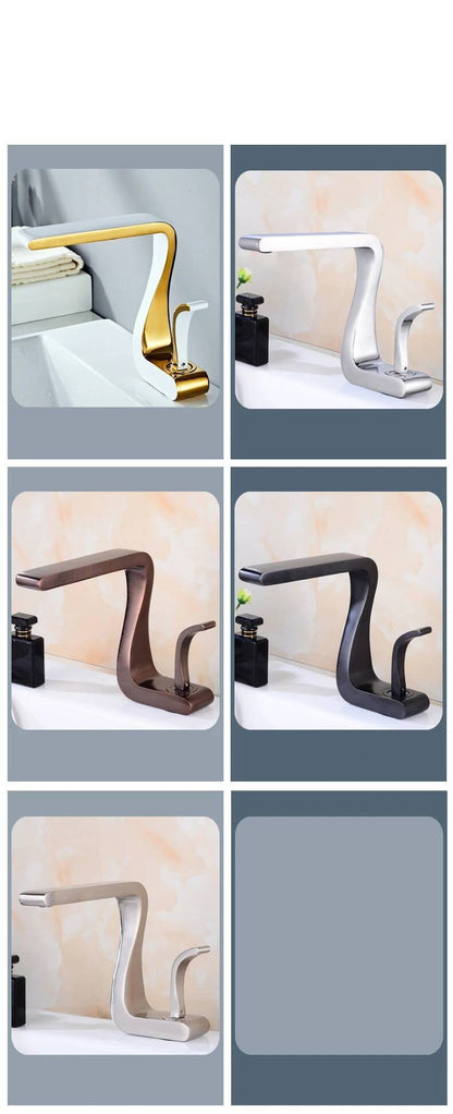 White Gold Mixer Tap Brass Wash Basin Hot And Cold Water Sink Retro Single Hole Faucet Bathroom