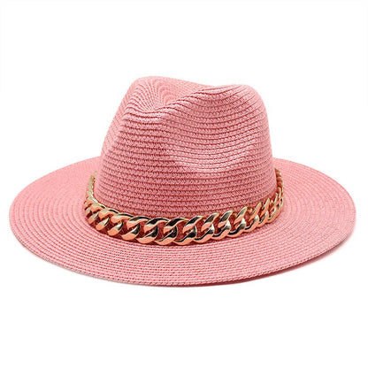 Set Straw Hat and Bag Set Gold Chain Bag Hat Set Ladies Leather Bag Tote Church Fedora Party Jazz Straw Hat