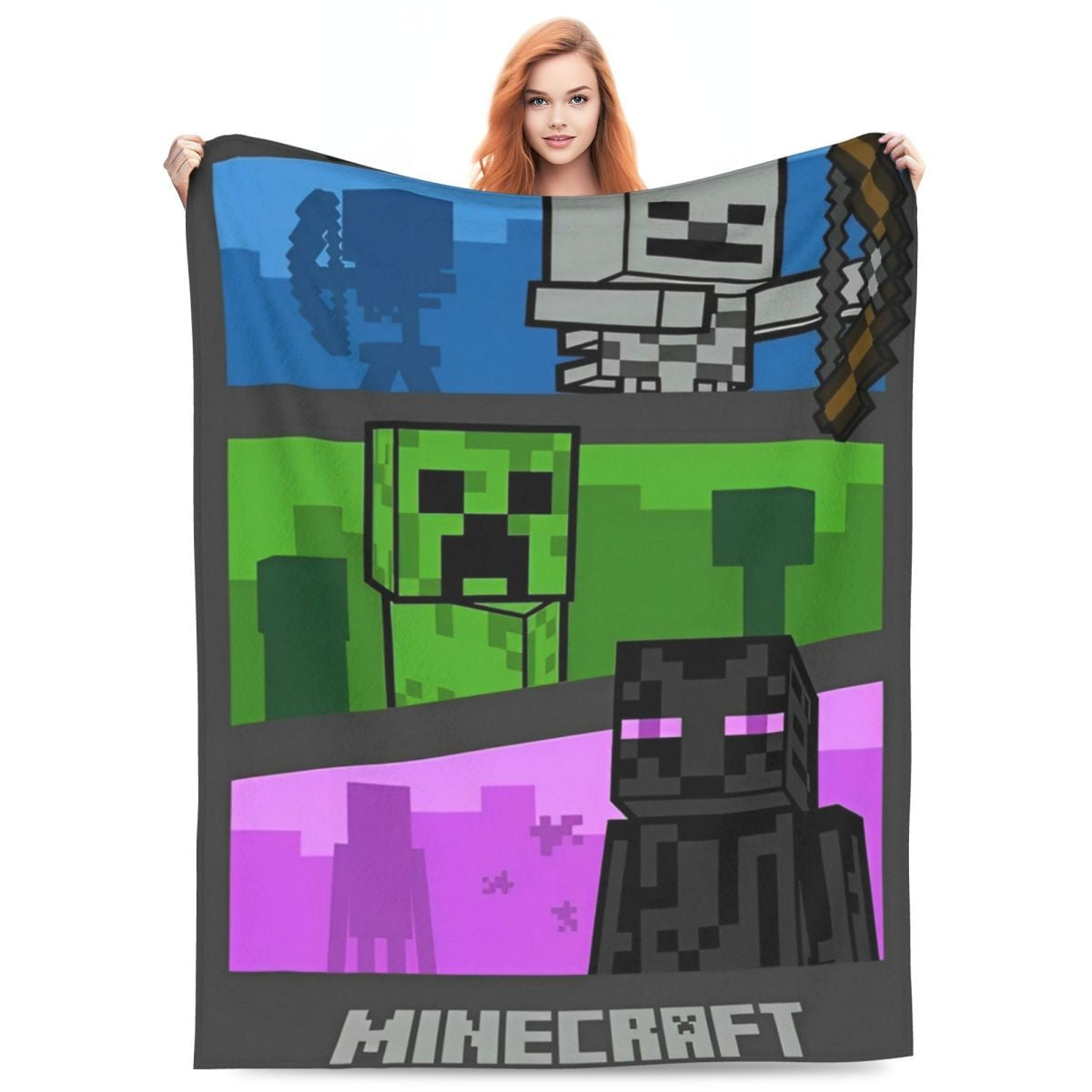 Cartoon Mines Pixel Game Crafts Flannel Blanket Super Warm Throw Blanket for Home Decor Decorative Street Trend Bedspread
