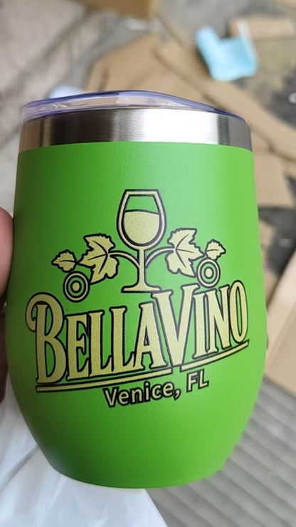 50pcs Custom 12oz Double Wall Stainless Steel Wine Tumbler Insulated Vacuum Egg Shape Wine Tumbler with Sliding Lids