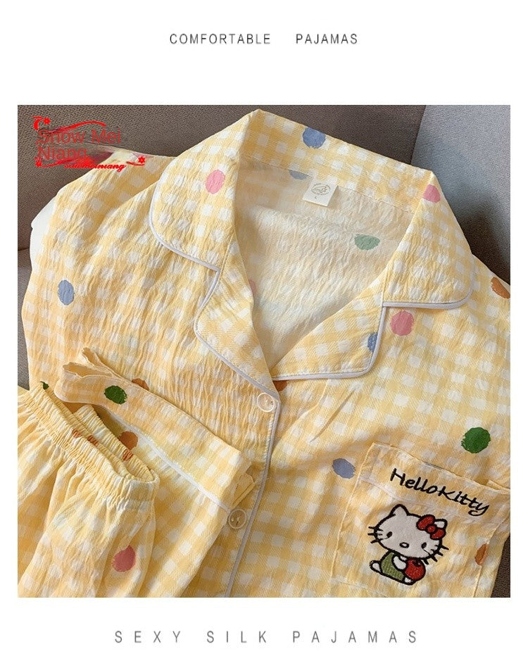 M-5XL Hello Kitty Pajama Set for Women Fall Winter Cute Plus Size Sleepwear Ladies Comfortable Loungewear Women's Home Clothes