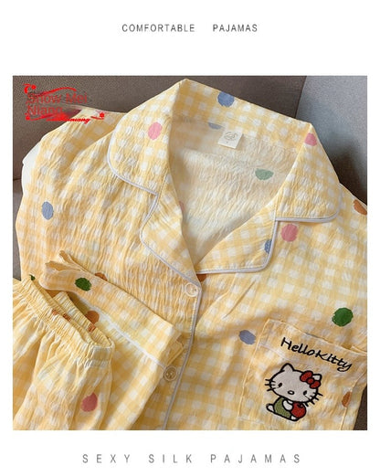 M-5XL Hello Kitty Pajama Set for Women Fall Winter Cute Plus Size Sleepwear Ladies Comfortable Loungewear Women's Home Clothes