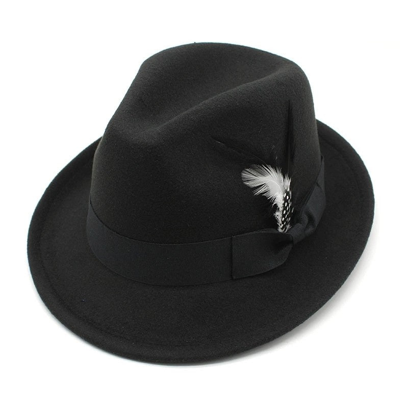 Bow-Knot Feather Hat Autumn and Winter Upturned Brim Hat Fashionable Men's and Women's Cashmere Felt Hat, Ethnic Style New Hat