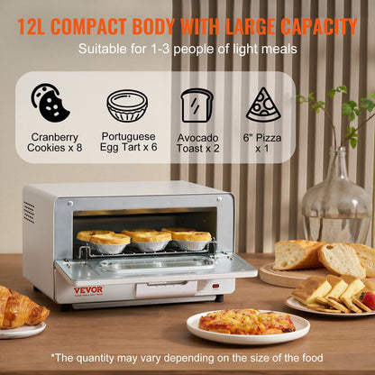 Forno a Vapor Torradeira VEVOR 5 EM 1 12L Forno de Convecção 1300W Forno Torradeira a Vapor de Bancada Combinado com Grelhador Bandeja de Pizza Luvas Branco