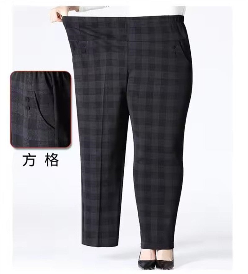 6XL 7XL 8XL Middle-aged Elderly Women's Trousers Spring Autumn Elastic High Waist Straight Pants Mother Winter Warm Fleece Pants
