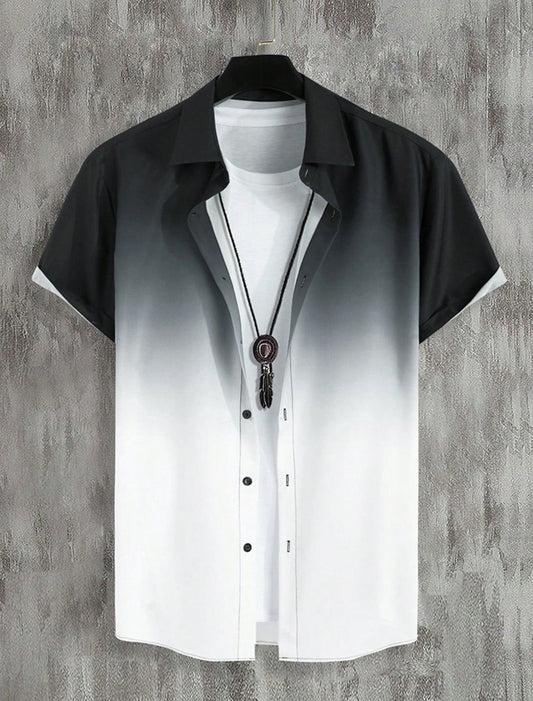 New Simple Gradient Hawaiian short-sleeved Top Casual Beach Buttoned Lapel short-sleeved Shirt Comfortable men's Shirt