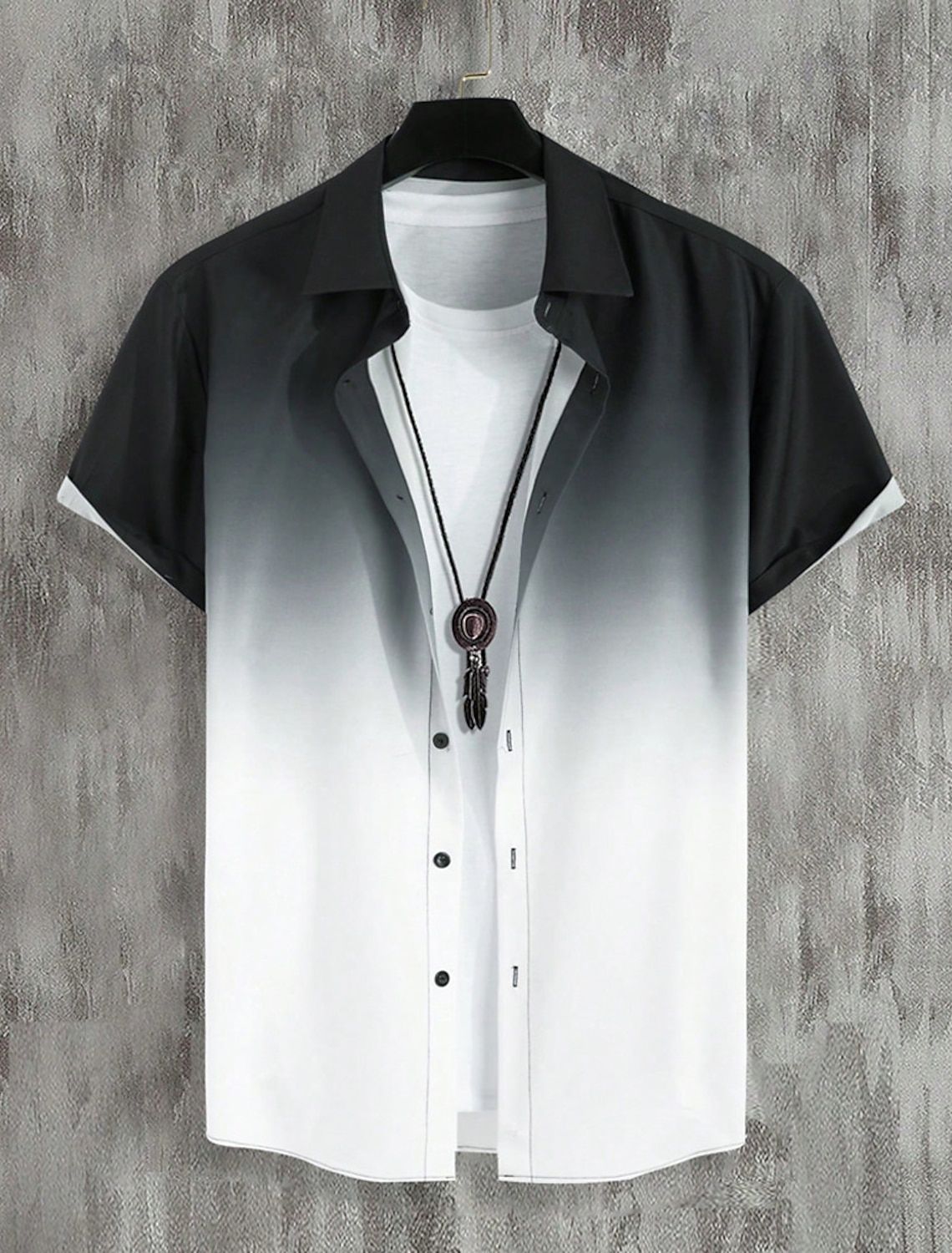 New Simple Gradient Hawaiian short-sleeved Top Casual Beach Buttoned Lapel short-sleeved Shirt Comfortable men's Shirt