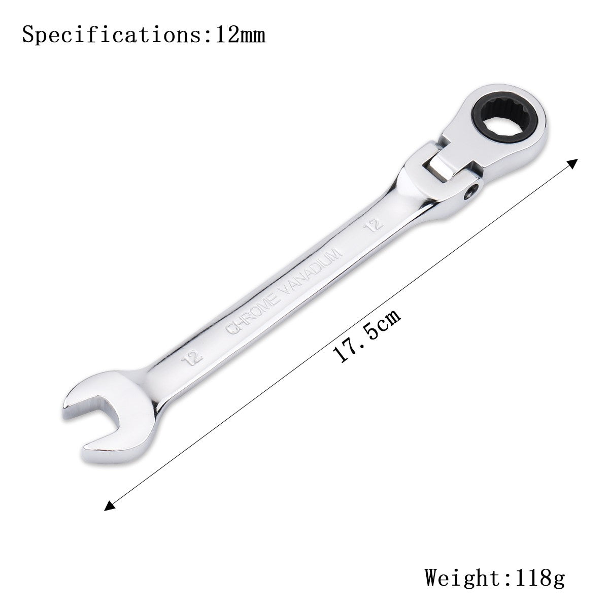 Chave de Boca Catraca Combinada Métrica com Cabeça Flexível Catraca Chave Métrica Padrão 11-15mm Ferramentas Resistentes de Aço Cromo Vanádio