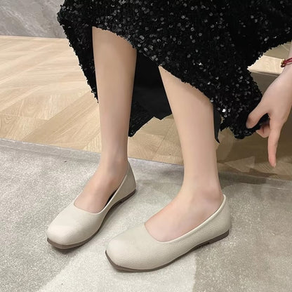 2025 Fall New Premium Leather Loafers Women - Square Toe Slip-On Flats Lightweight Comfortable Work Shoes Breathable Minimalist