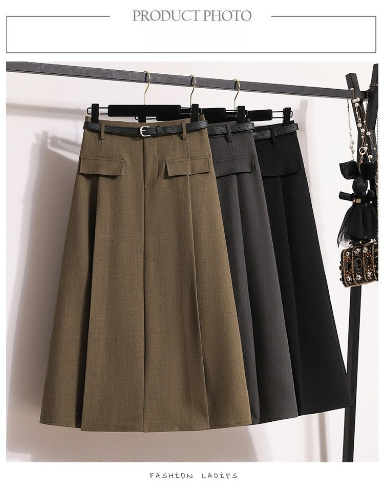 Plus Size Suit Skirts Autumn Winter Fashion New A-line Temperament Large Size Skirt Women's Solid Simplicity Casual Chic Skirt