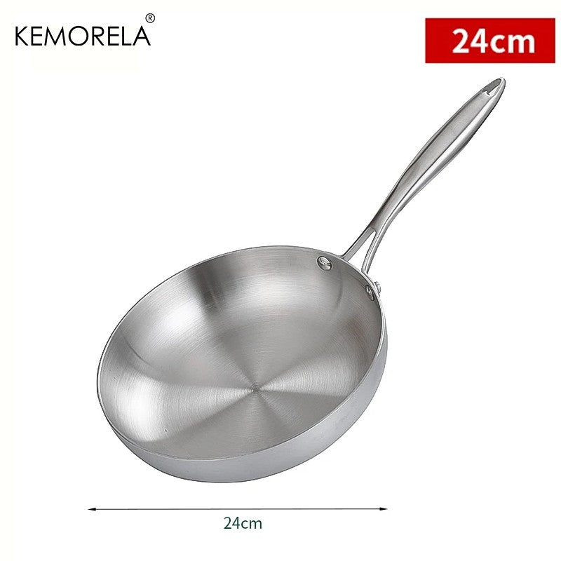 Frigideira de Aço Inoxidável 304 Antiaderente Panela para Bife Panela sem Revestimento Utensílios de Cozinha para Fogão a Gás e Cooktop de Indução