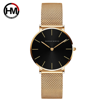 Hannah Martin Women Watch Japan Quartz Movement Simple Waterproof Rose Gold Stainless Steel Mesh Ladies watch relogio feminino